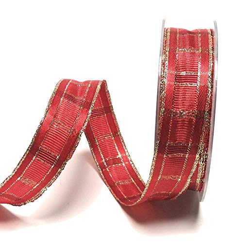Mabella Schleifenband 20m x 25mm Rot - Gold kariert Weihnachtsband Dekoband Geschenkband [2897-310] von Mabella