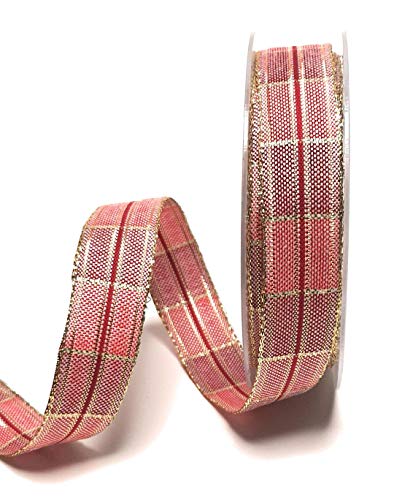 Mabella Schleifenband 20m x 25mm Rot - Weinrot - Gold kariert Weihnachtsband Dekoband Geschenkband [2895] von Mabella