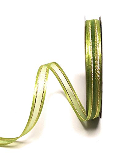 Mabella Schleifenband 25m x 10mm Organza Grün - Gold gestreift Dekoband Geschenkband von Mabella