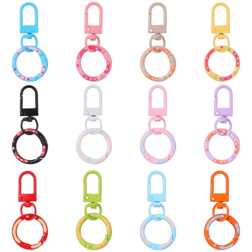 12 Stück Mini Karabiner Schlüsselanhänger,Mabor O-Ringe Schlüsselanhänger Bunt Karabinerhaken mit Drehgelenk für DIY Handwerk Taschenzubehör Schlüssel Schlüsselbänd(17mm O-Ringe) von Mabor