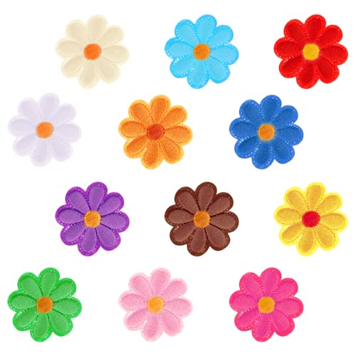 24 Stück Gänseblümchen Aufnäher,Mabor Cute Patches zum Aufbügeln Kinder Stickerei Flicken zum Aufbügeln für Ausbessern Kleidung Hemden Verzieren Rucksäcken DIY Jeans(4,2X4,2cm) von Mabor