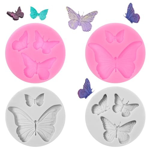4 Stück Silikonformen Schmetterling,Mabor 3D Schmetterling Gießformen Silikon Cute Fondant Formen für DIY Keks Kuchendekoration Weiche Süßigkeiten Kerze (5 Formen) von Mabor