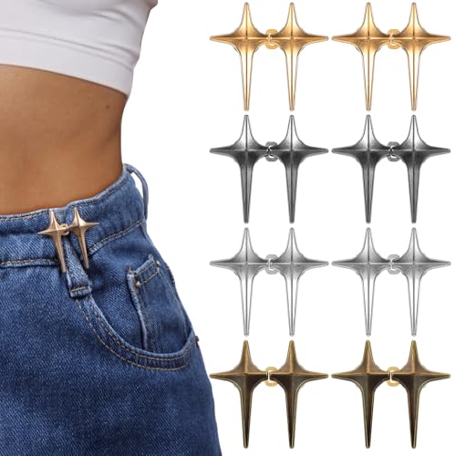 8 Set Kreuzstern Hosen Enger Machen Clip,Mabor Schöne Jeans Waist Knots,Kein Nähen Hosenbund Enger Machen Clip,Abnehmbar Hosenclips für Jeans Kleider Kinder Erwachsene(4 Farben) von Mabor