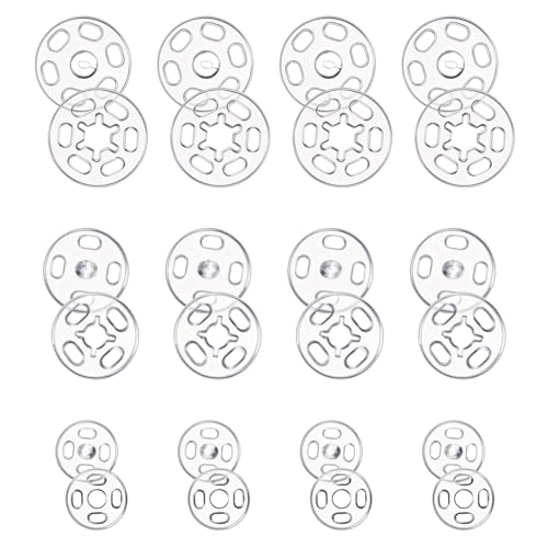 Mabor 100 Sets transparente Druckknöpfe zum Nähen, 7/10/15 mm, transparente Kunststoffknöpfe, Hemdknöpfe, runde Nähknöpfe und Verschlüsse für Kleidung, Hosen, Rucksäcke, Hemden, Jacken, Anzüge, Jeans von Mabor