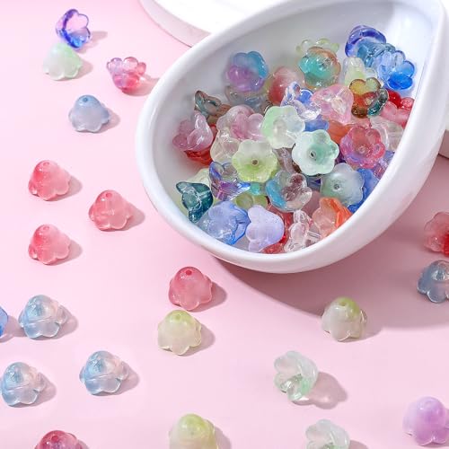 Mabor 100 Stück Cute Maiglöckchen Perlen für Armbänder Multicolor Glas Perlen Anhänger Blumen Beads for Jewellery Making für DIY Armbänder Halsketten Ohrringe Schmuckherstellung von Mabor