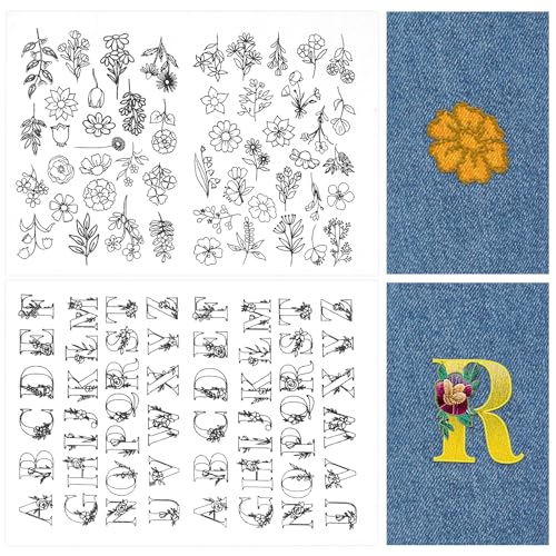 Mabor 2 Stück Wasserlösliche Stickvorlagen, DIY Handgemachte Liebhaber Nähstabilisator Selbstklebend und Waschbar Buchstaben Mit Floralen Botanischen Blumenmustern für Anfänger Beim Sticken Mabor 2 Stück Wasserlösliche Stickvorlagen, DIY Handgemachte Liebhaber Nähstabilisator Selbstklebend und Waschbar Buchstaben Mit Floralen Botanischen Blumenmustern für Anfänger Beim Sticken von Mabor