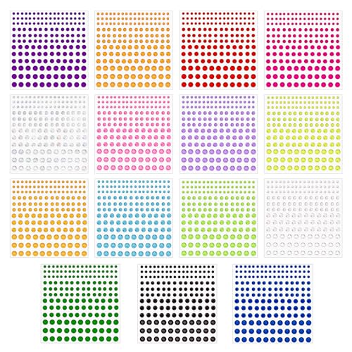 Mabor 2475Pcs Self Adhesive Rhinestone Stickers Face Makeup Acrylic Rhinestone Stickers 15 Colors Gems Stickers for DIY Craft Card Decorations, 4 Sizes, 15 Sheets von Mabor