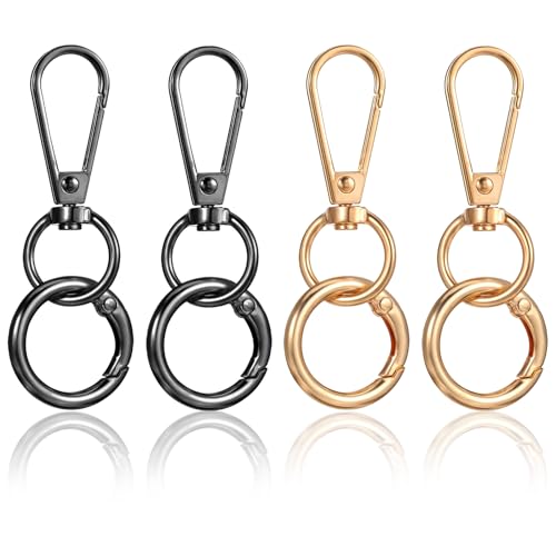Mabor 4 Stück Drehgelenk Karabiner Schlüsselanhänger Kleine Karabinerhaken Metall Schlüsselanhänger mit 24 mm O-Ringe Karabiner für DIY Taschenzubehör Selbstgemachte Schlüssel (Gold und Schwarz) von Mabor
