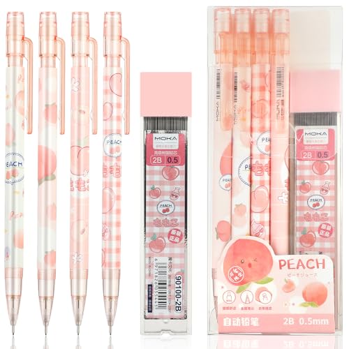 Mabor 4 Stück Druckbleistift Set mit Radiergummi und 1 Tuben 0,5mm Bleistiftmine Pfirsich Druckbleistift für Schüler zum Schreiben Schulsachen Bürobedarf Mabor 4 Stück Druckbleistift Set mit Radiergummi und 1 Tuben 0,5mm Bleistiftmine Pfirsich Druckbleistift für Schüler zum Schreiben Schulsachen Bürobedarf von Mabor