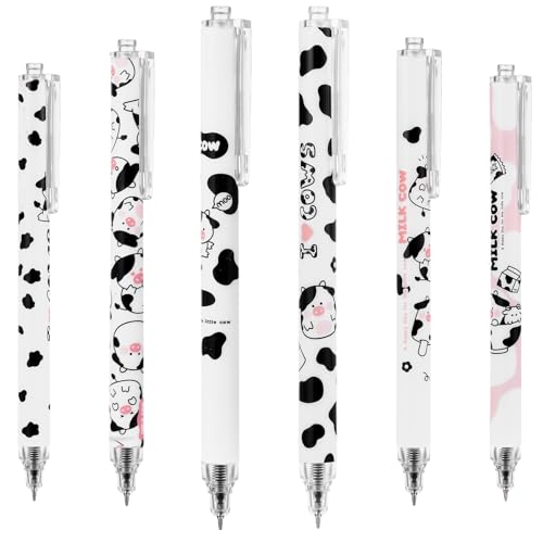 Mabor 6 Stück Kuh Kugelschreiber,Ymapinc 0,5mm Cute Kuh Stift Hochwertig Einziehbar Gelschreiber Schnelltrocknend und Flüssiges Schreiben für Bürobedarf Schulsachen(Schwarz Tinte) von Mabor