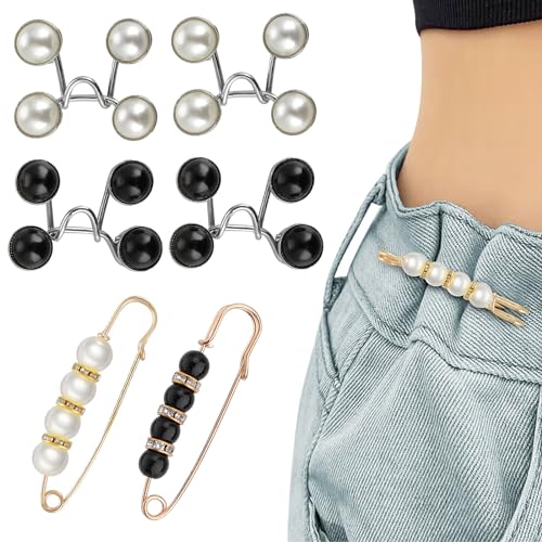 Mabor 6 Stück Hosen Enger Machen Clip Verstellbarer Hosen Verkleinern Clip Perlen Jeansknöpfe Ohne Nähen Hosenbund Enger Machen für Jeans Männer und Frauen (2 Stile) von Mabor