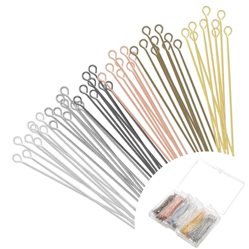 Mabor 600 Stück Stecknadeln,6 Farben Kettelstifte 5cm Nietstifte Schmuckherstellung Eye Pins Offene Ösenstifte Nietstifte Metall Kopfstifte Kopf Pins für Halsketten Schmuckherstellung Reparatur von Mabor
