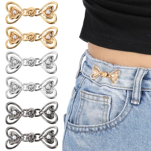 Mabor 6 Stück Herzförmiger Hosen Enger Machen Clip，Hose Kleiner Machen Verstellbaren Cinch Clip für Locker Sitzende Nähen Nötig Abnehmbar Dekorative Accessoires Rockverschlüsse von Mabor