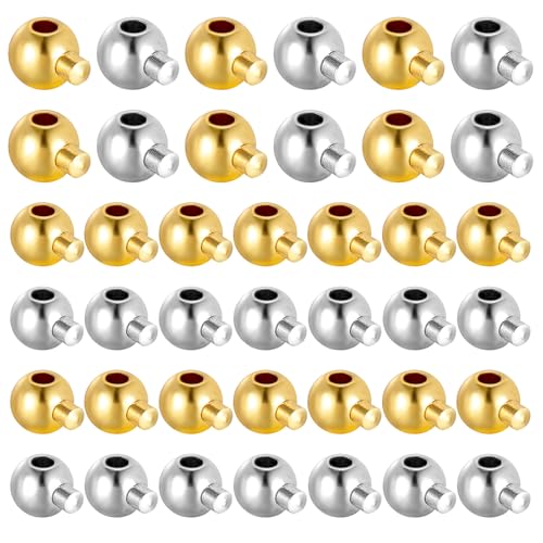Mabor Crimpperlen für Schmuckherstellung, Gold- und Silber-Abstandshalter, Schmuck-Crimpperlen, Metall-Stopper, Quetsch-Charms für Armband, Halskette, Zubehör, 40 Stück Mabor Crimpperlen für Schmuckherstellung, Gold- und Silber-Abstandshalter, Schmuck-Crimpperlen, Metall-Stopper, Quetsch-Charms für Armband, Halskette, Zubehör, 40 Stück von Mabor