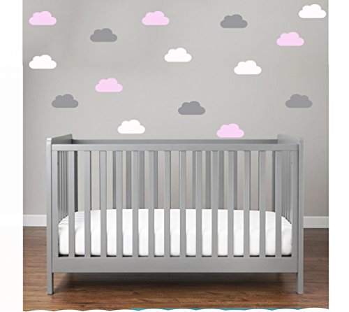 MacDecal.de Wolken Set Bunte 30x Wolken Wandtattoo Wandaufkleber Sticker Wölkchen Wand Himmel Baby (Rosa) von MacDecal.de