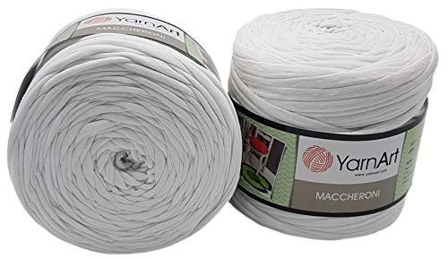 2 Stück Ballen Textilgarn YarnArt Maccheroni (ca. 1300 Gramm) ,T-Shirt Garn, 2 x ca. 130m Lauflänge, Stoffgarn (weiss) von Maccheroni
