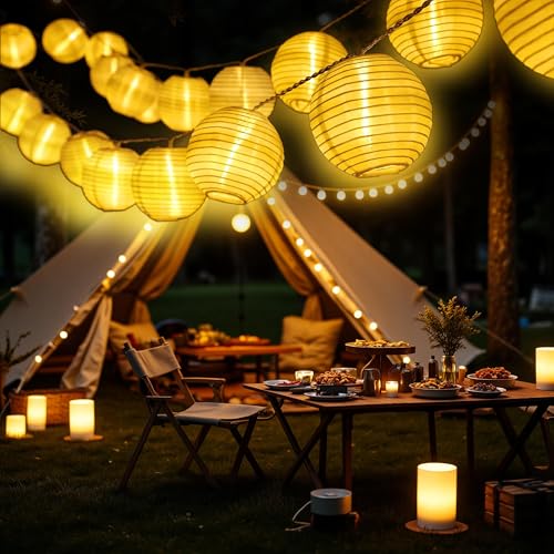 Macchiatto 8M 40 LED Solar Lichterkette Aussen, 8 Modi 800mAh Solarlampions für Außen Hängend Wasserdicht, USB-Aufladung Lampions für balkon, Garten, Deko (Warmweiß) von Macchiatto