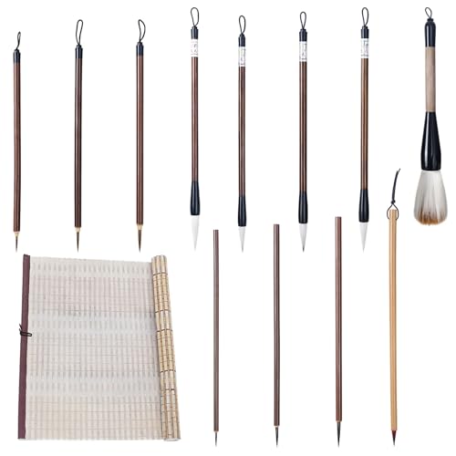 Machify Kalligraphie-Pinsel aus Ziegen-/Wolfshaar, 16-teiliges Set, Holzrolle, verschiedene Größen, Gongbi, Xieyi, ideal für Aquarell Machify Kalligraphie-Pinsel aus Ziegen-/Wolfshaar, 16-teiliges Set, Holzrolle, verschiedene Größen, Gongbi, Xieyi, ideal für Aquarell von Machify