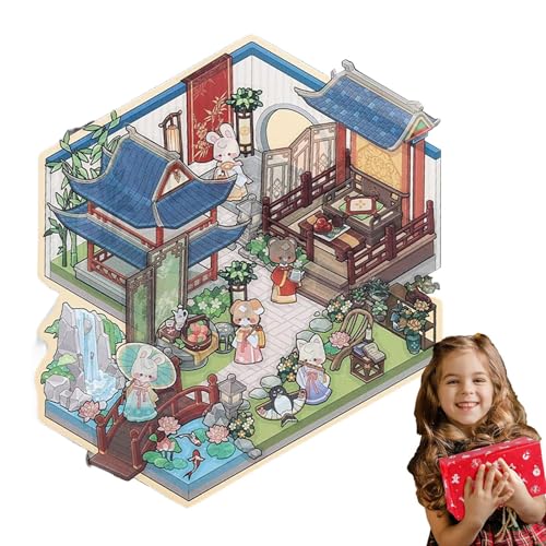 Cartoon-Szenen-Aufkleber | Cartoon-Szenen-Aufkleber, 3D-Chinesisches Haus-Aufkleber, Relief Stress Raum-Aufkleber, Miniatur, niedliches Sammelalbum für Erwachsene von Maciun
