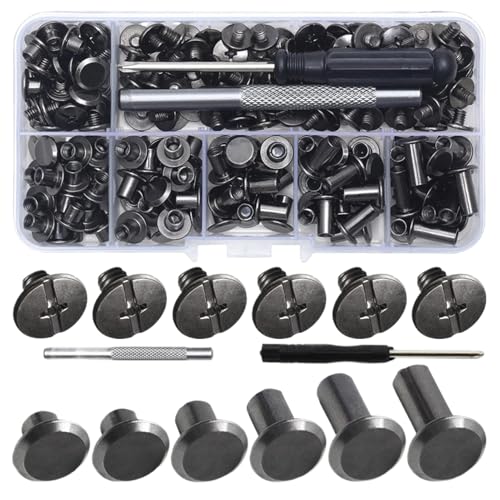 Chicago-Schrauben für Leder, Chicago-Schrauben, Leder-Nieten, sortiertes Druckknopf-Set für handgefertigte Lederwaren, Kleidung, Jacken, Gürtel, Taschen, Schuhe, Geldbörse von Maciun