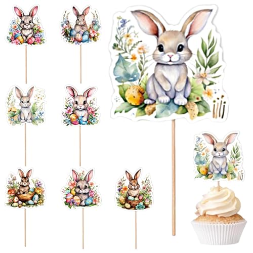Cupcake-Picks mit Hasen-Motiv, niedliches Essen, Kaninchen, 8 Stile, bunt, Party-Geburtstag-Kuchenaufsätze, Dekorationen für Ostern, Frühling von Maciun