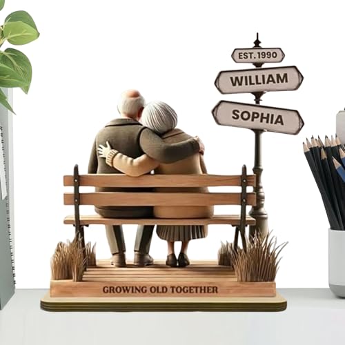 Growing Old Together Couple Statue - Wooden Growing Old Together Couple Model | Symbolisiert dauerhafte Liebe, Desktop-Holzfiguren für Freundin, Ehefrau, Freund von Maciun