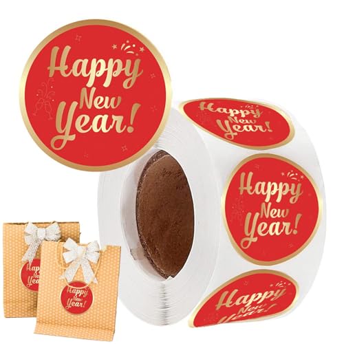 Maciun Chinesische Neujahrsaufkleber – 100 Blatt Goldfolie rund Happy New Year Etiketten – Happy Winter Holiday Aufkleber für Urlaub Party Gastgeschenke Dekoration von Maciun