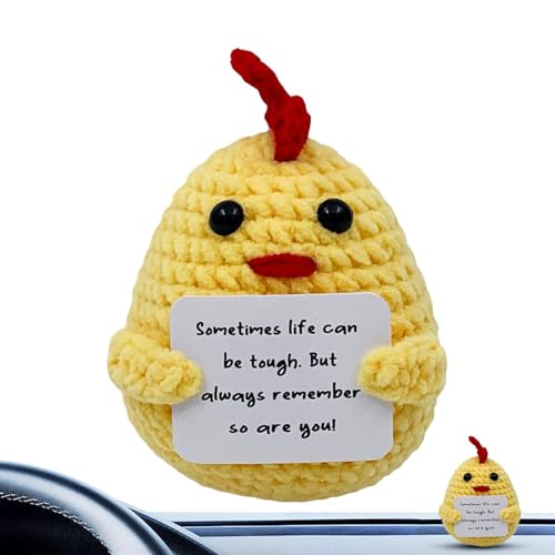 Maciun Emotionale Unterstützung, Häkeln, winzige emotionale Unterstützung, Plüschküken, hält Karten-Schritt, handgefertigte Aufheiter-Strickpuppe für Heimstudio-Dekoration von Maciun