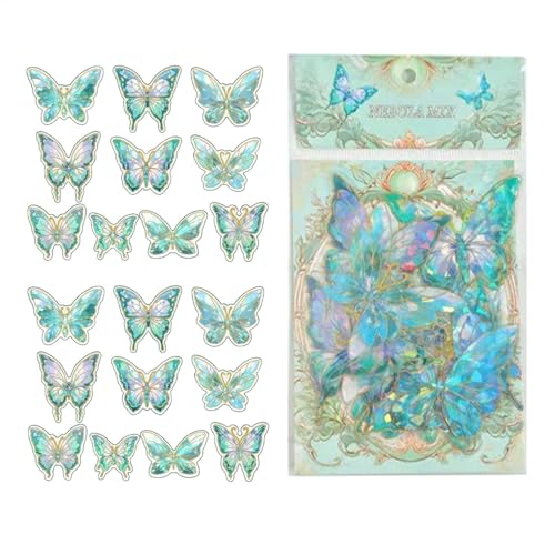 Maciun Holografischer Schmetterlings-Aufkleber, 20 x Laptop-Wasserflaschen-Aufkleber, stilvolle holografische Schmetterlinge, kreativ, lustiger Aufkleber für Klassenzimmer, Hochzeit von Maciun