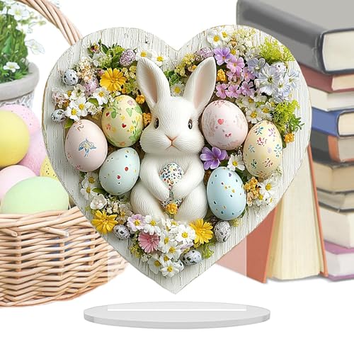 Maciun Schild mit Aufschrift "Happy Easter" für den Tisch, gestuftes Tablett, Dekoration für Ostern, 2D-Acryl, festliche Tafeldekoration, Tischschild für Zuhause, Feiertagstischdekoration von Maciun