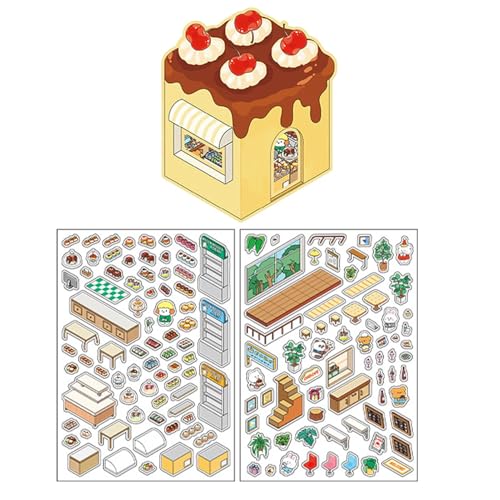Maciun Sticker Zimmer Buch - Niedliche Cartoon-Szenen-Aufkleber - Machen Sie Ihre eigenen Hausaufkleber, Scrapbook-Aufkleber für Erwachsene und Kinder von Maciun