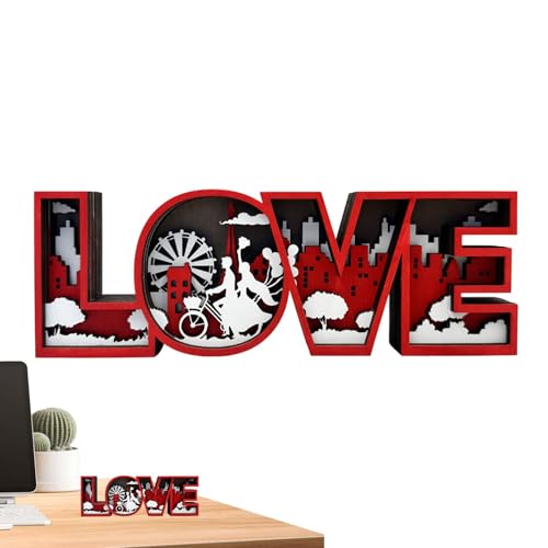 Maciun Valentinstag-Tischdekoration | Holzschild "Love" für Hochzeit, Tischdekoration, kreatives Valentinstags-Liebesschild, Schreibtisch-Ornament für Tisch, gestufte Tablett-Dekoration von Maciun