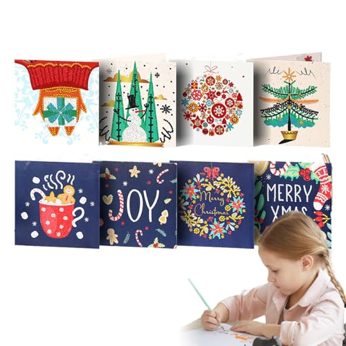 Maciun Weihnachtskarten | 8 Stück Grußkarten Strass Malerei | Weihnachtskartenherstellungs-Kits, runde Bohrkristallkunst mit Umschlägen für Familie und Freunde Maciun Weihnachtskarten | 8 Stück Grußkarten Strass Malerei | Weihnachtskartenherstellungs-Kits, runde Bohrkristallkunst mit Umschlägen für Familie und Freunde von Maciun