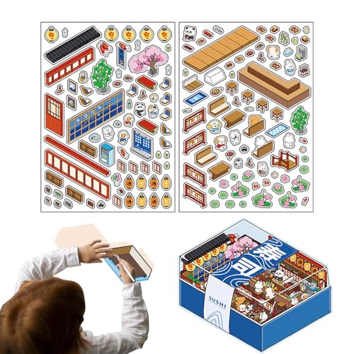 Raumszenen-Aufkleber-Set – niedliche Cartoon-Szenen-Aufkleber, Hausaufkleber, Scrapbook-Aufkleber für Erwachsene und Kinder von Maciun