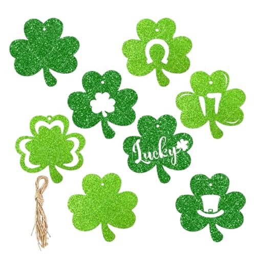 St. Patricks Day Dekorationen – irische festliche Ornamente für Baum, 8 Stück, Kleeblatt-Dekorationen für festliche, irische Themenpartys, Tafelaufsätze von Maciun
