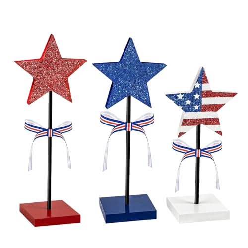Tischdekoration, 4. Juli, 3 x patriotische Holzsterne, rot-weiße und blaue Dekorationen, Schreibtisch-Ornament für den Unabhängigkeitstag von Maciun