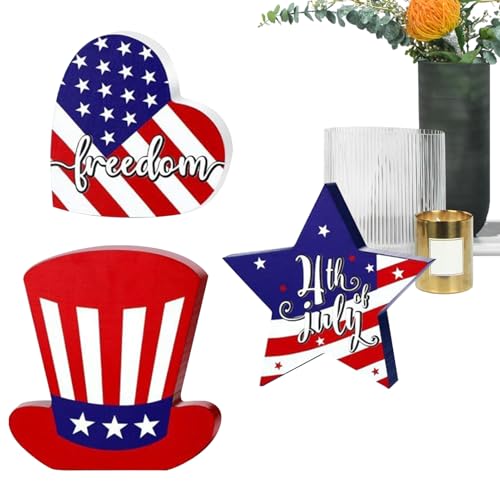 Tischdekorationen zum 4. Juli, patriotische Tischdekoration, rustikale Gedenktafel für den Schreibtisch, US-Flaggenmuster, Schild für Feiertage von Maciun