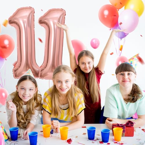 11 Geburtstag Deko zahlen luftballon 11 jahre | Folienballon Roségold - für 11. Geburtstagsdeko Männer Frauen Ballon Zahl Deko zum Geburtstag fliegt mit Helium 11.Geburtstagsparty 40"-101cm von Maclunar