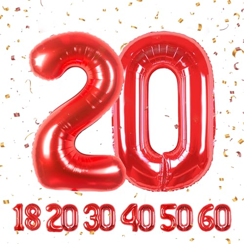 20 Geburtstag Deko zahlen luftballon 20 jahre | Folienballon Rot- für 20. Geburtstagsdeko Männer Frauen Ballon Zahl Deko zum Geburtstag fliegt mit Helium 20.Geburtstagsparty 40"-101cm von Maclunar