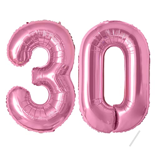 30 Geburtstag Deko zahlen luftballon 30 jahre | Folienballon Rosa- für 30. Geburtstagsdeko Männer Frauen Ballon Zahl Deko zum Geburtstag fliegt mit Helium 30.Geburtstagsparty 40"-101cm Pink, 30 von Maclunar