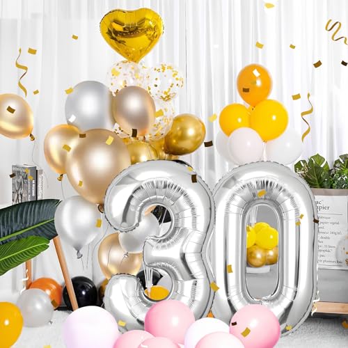 30 Geburtstag Deko zahlen luftballon 30 jahre | Folienballon Sliber - für 30. Geburtstagsdeko Männer Frauen Ballon Zahl Deko zum Geburtstag fliegt mit Helium 30.Geburtstagsparty 40"-101cm 30 Geburtstag Deko zahlen luftballon 30 jahre | Folienballon Sliber - für 30. Geburtstagsdeko Männer Frauen Ballon Zahl Deko zum Geburtstag fliegt mit Helium 30.Geburtstagsparty 40"-101cm von Maclunar