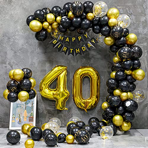 40 Geburtstag Deko, 40 Geburtstag Mann Frauen, 40 Jahre Geburtstagdeko, Happy Birthday Girlande Ballon Schwarz Gold Dekoration, Deko 40 Geburtstag Konfetti Luftballons Birthday Party von Maclunar