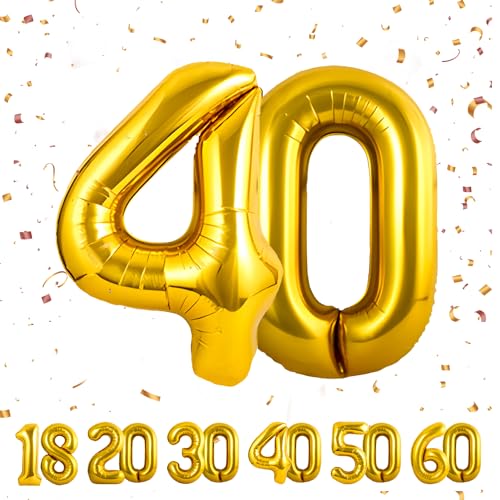 40 Geburtstag Deko zahlen luftballon 40 jahre | Folienballon Gold - für 40. Geburtstagsdeko Männer Frauen Ballon Zahl Deko zum Geburtstag fliegt mit Helium 40.Geburtstagsparty 40"-101cm von Maclunar