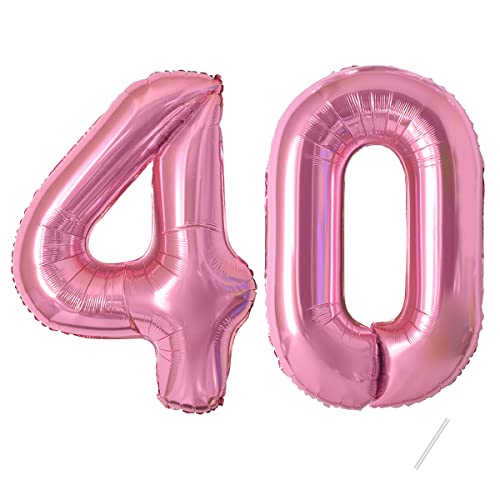 40 Geburtstag Deko zahlen luftballon 40 jahre | Folienballon Rosa- für 40. Geburtstagsdeko Männer Frauen Ballon Zahl Deko zum Geburtstag fliegt mit Helium 40.Geburtstagsparty 40"-101cm Pink, 40 von Maclunar