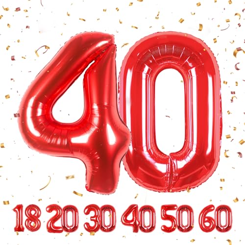 40 Geburtstag Deko zahlen luftballon 40 jahre | Folienballon Rot - für 40. Geburtstagsdeko Männer Frauen Ballon Zahl Deko zum Geburtstag fliegt mit Helium 40.Geburtstagsparty 40"-101cm von Maclunar