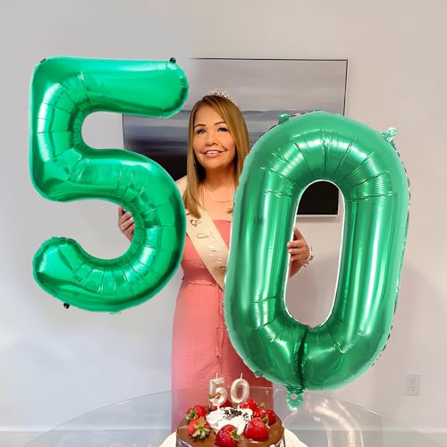 50 Geburtstag Deko zahlen luftballon 50 jahre | Folienballon Grün - für 50. Geburtstagsdeko Männer Frauen Ballon Zahl Deko zum Geburtstag fliegt mit Helium 50.Geburtstagsparty 40"-101cm von Maclunar