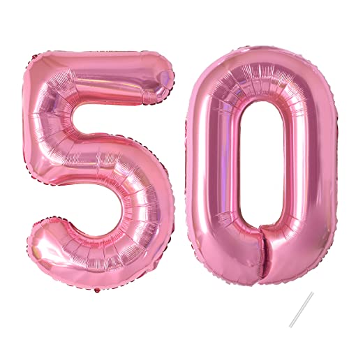 50 Geburtstag Deko zahlen luftballon 50 jahre | Folienballon Rosa- für 50. Geburtstagsdeko Männer Frauen Ballon Zahl Deko zum Geburtstag fliegt mit Helium 50.Geburtstagsparty 40"-101cm Pink, 50 von Maclunar