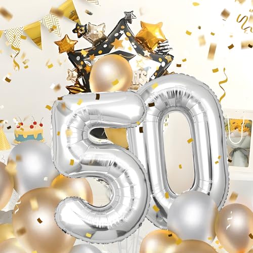 50 Geburtstag Deko zahlen luftballon 50 jahre | Folienballon Sliber - für 50. Geburtstagsdeko Männer Frauen Ballon Zahl Deko zum Geburtstag fliegt mit Helium 50.Geburtstagsparty 40"-101cm 50 Geburtstag Deko zahlen luftballon 50 jahre | Folienballon Sliber - für 50. Geburtstagsdeko Männer Frauen Ballon Zahl Deko zum Geburtstag fliegt mit Helium 50.Geburtstagsparty 40"-101cm von Maclunar