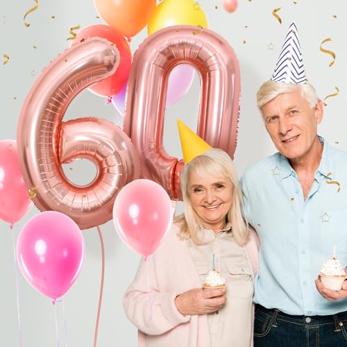 60 Geburtstag Deko zahlen luftballon 60 jahre | Folienballon Roségold - für 60. Geburtstagsdeko Männer Frauen Ballon Zahl Deko zum Geburtstag fliegt mit Helium 60.Geburtstagsparty 40"-101cm von Maclunar