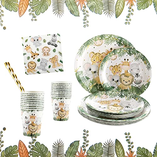 Dschungel Safari Partygeschirr Set,Junge Einweggeschirr Set 100 Stück Papier Teller Tassen Servietten Strohhalme für Wild One Kindergeburtstag Geburtstag Deko Babyparty Dschungel Safari Partygeschirr Set,Junge Einweggeschirr Set 100 Stück Papier Teller Tassen Servietten Strohhalme für Wild One Kindergeburtstag Geburtstag Deko Babyparty von Maclunar